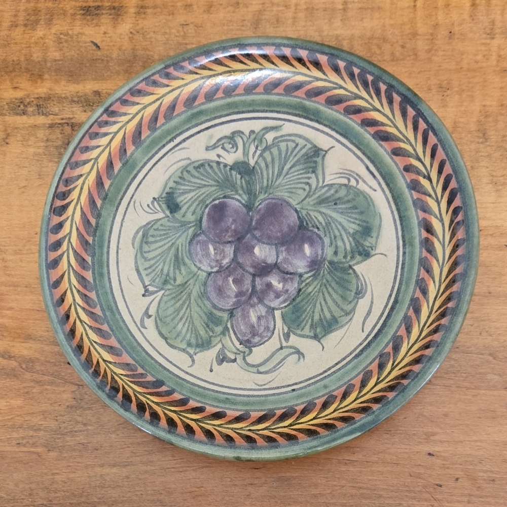 Mexican Pottery Redware Plate Wall Decor Grape Pattern